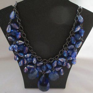 2028 Blue Linear Teardrop Beaded Necklace